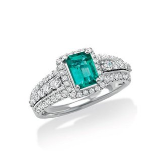Donna Oro - Anello Smeraldo - Oro Bianco - Diamanti