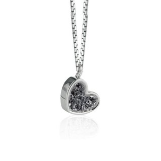 Donna Oro - Orecchini Cuore - Oro Bianco - Diamanti Neri