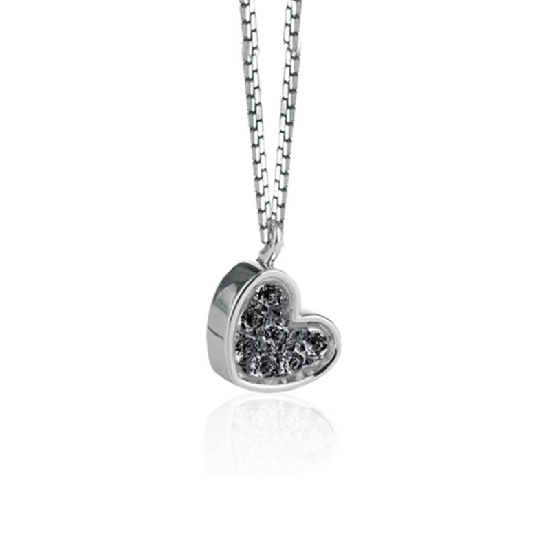 Donna Oro - Orecchini Cuore - Oro Bianco - Diamanti Neri