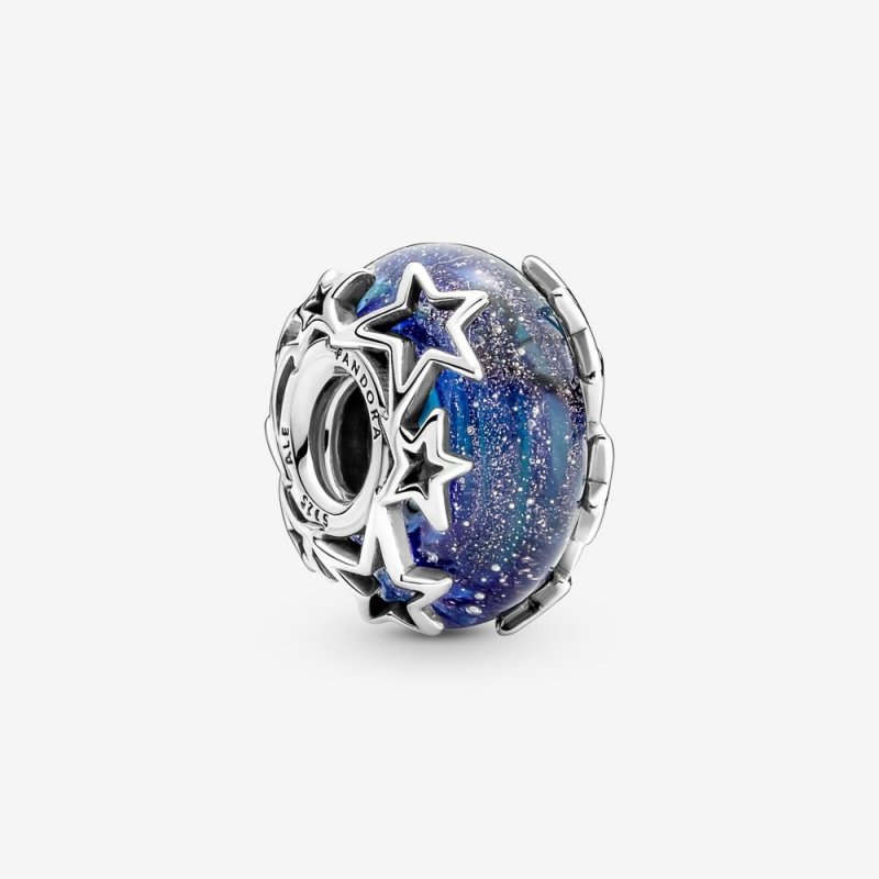 Charm Vetro Di Murano Blu Con Stelle