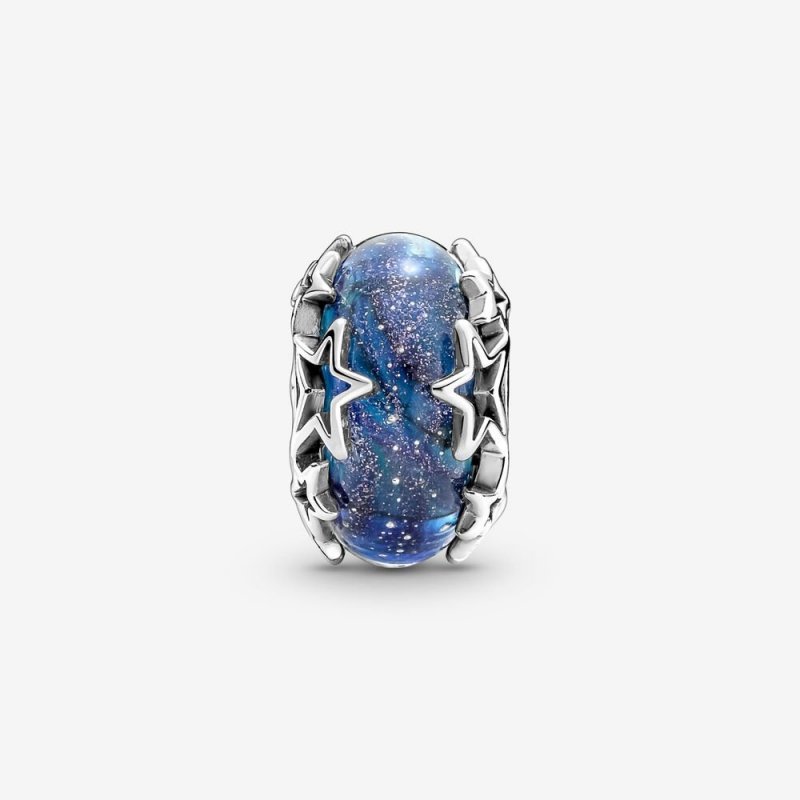 Charm Vetro Di Murano Blu Con Stelle