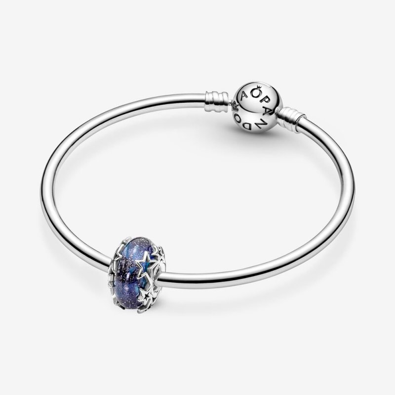 Charm Vetro Di Murano Blu Con Stelle
