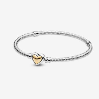 Bracciale Con Maglia Snake E Chiusura A Cuore Dorata A Cupola