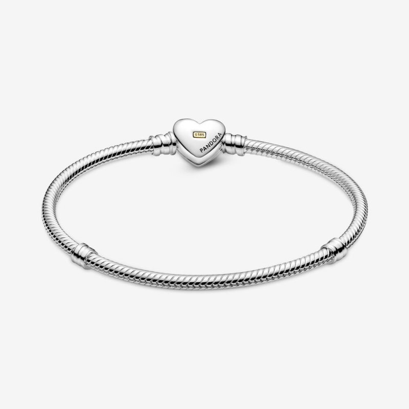 Bracciale Con Maglia Snake E Chiusura A Cuore Dorata A Cupola