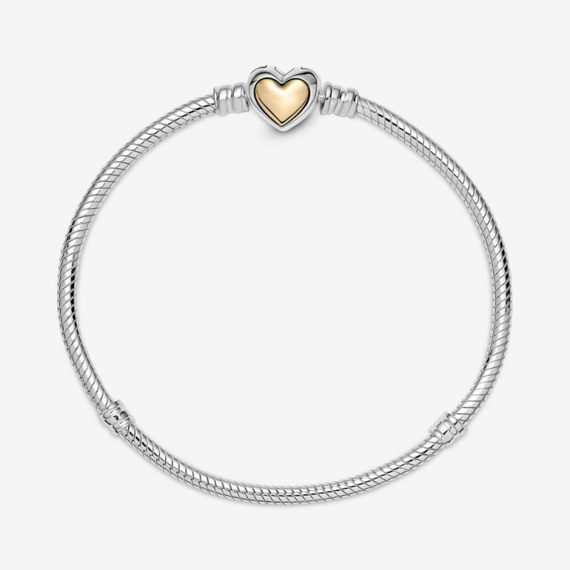 Bracciale Con Maglia Snake E Chiusura A Cuore Dorata A Cupola