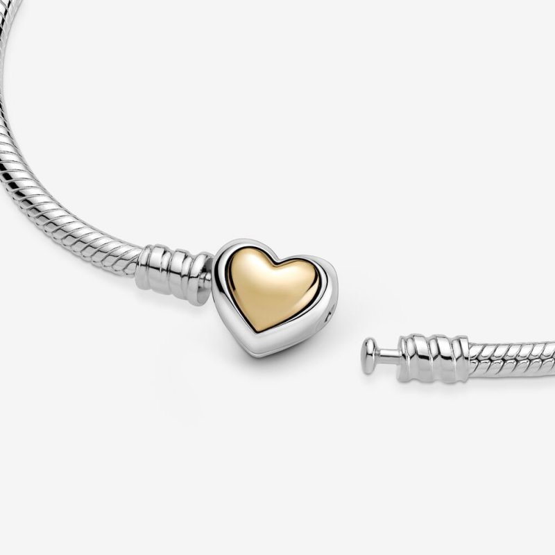 Bracciale Con Maglia Snake E Chiusura A Cuore Dorata A Cupola