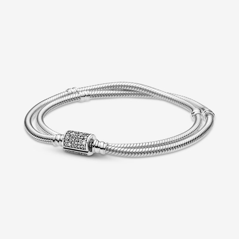 Doppio Bracciale Con Chiusura Pavè