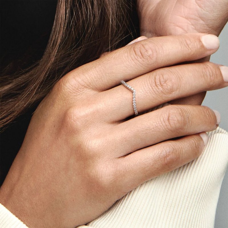 Wishbone Pandora Rose Ring With Clear Cu