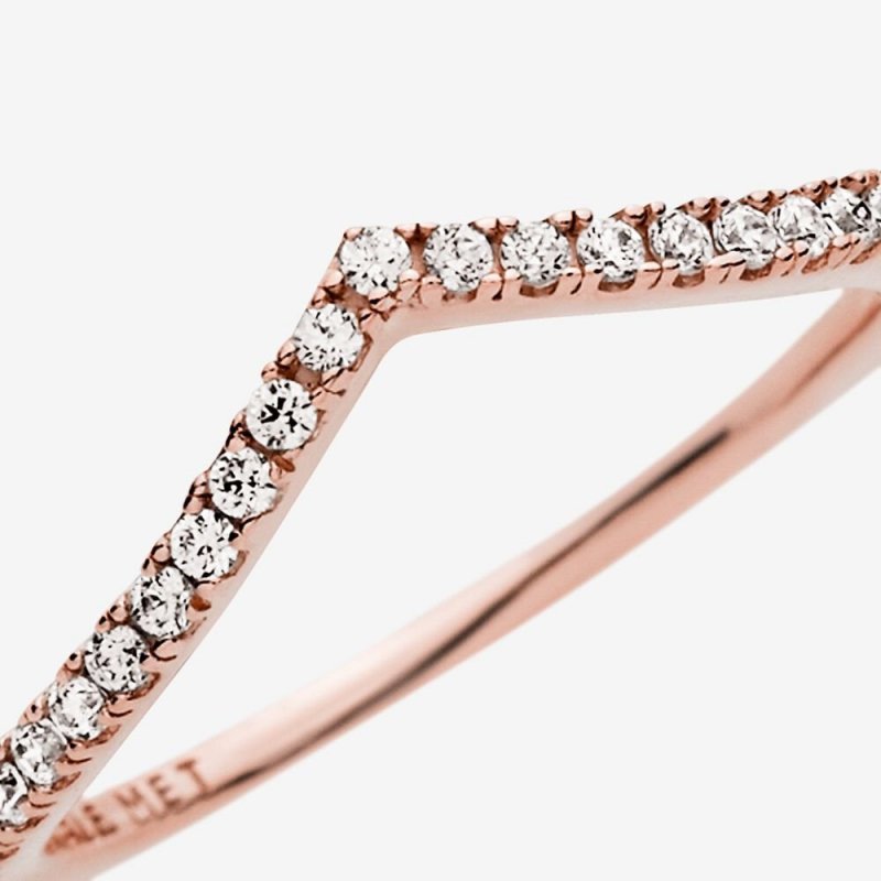 Wishbone Pandora Rose Ring With Clear Cu