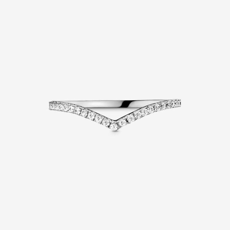 Wishbone Silver Ring With Clear Cubic Zi