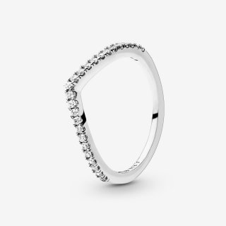 Wishbone Silver Ring With Clear Cubic Zi