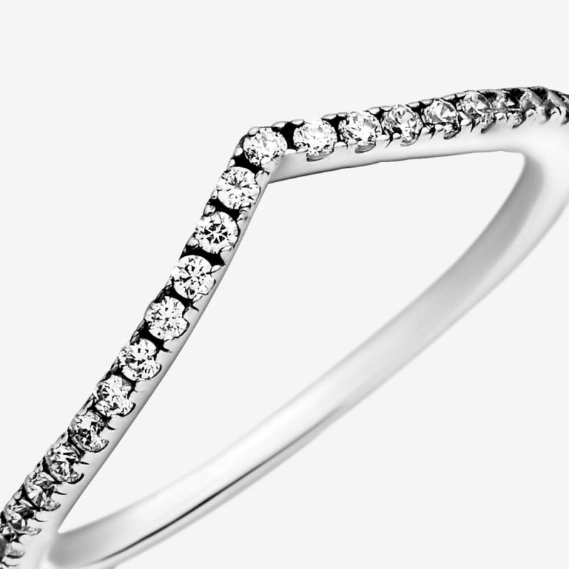 Wishbone Silver Ring With Clear Cubic Zi