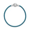 Bracciale Pandora Moments in pelle intrecciato turchese con chiusura a conchiglia