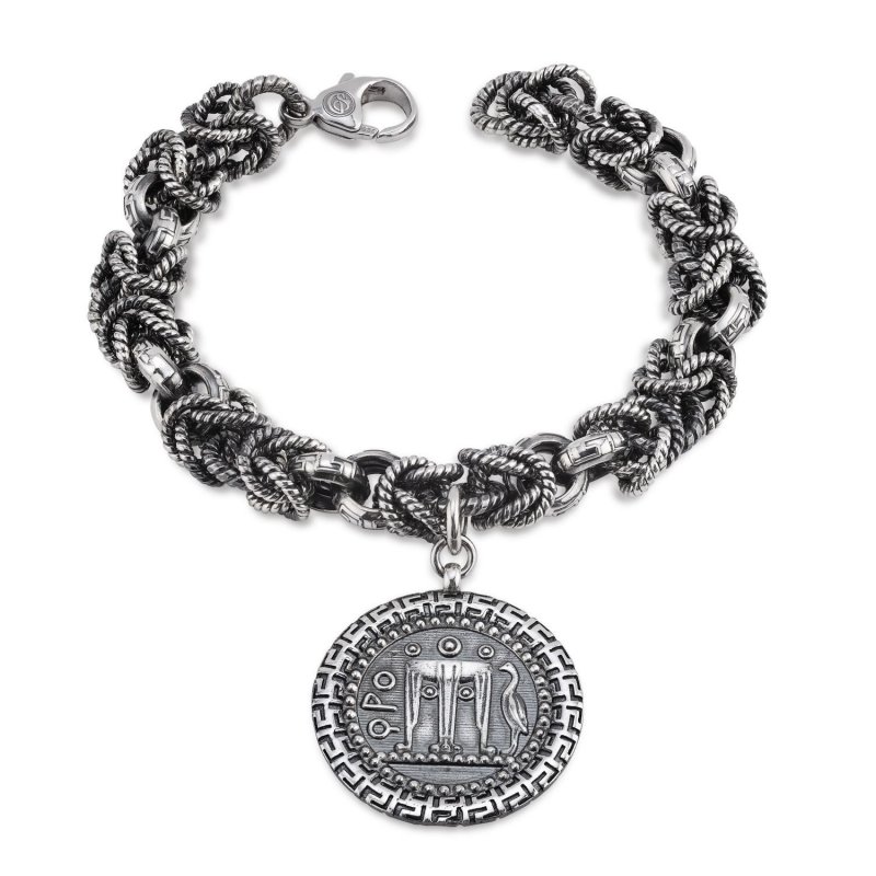 Bracciale In Argento Brunito Con Moneta - GS 33689