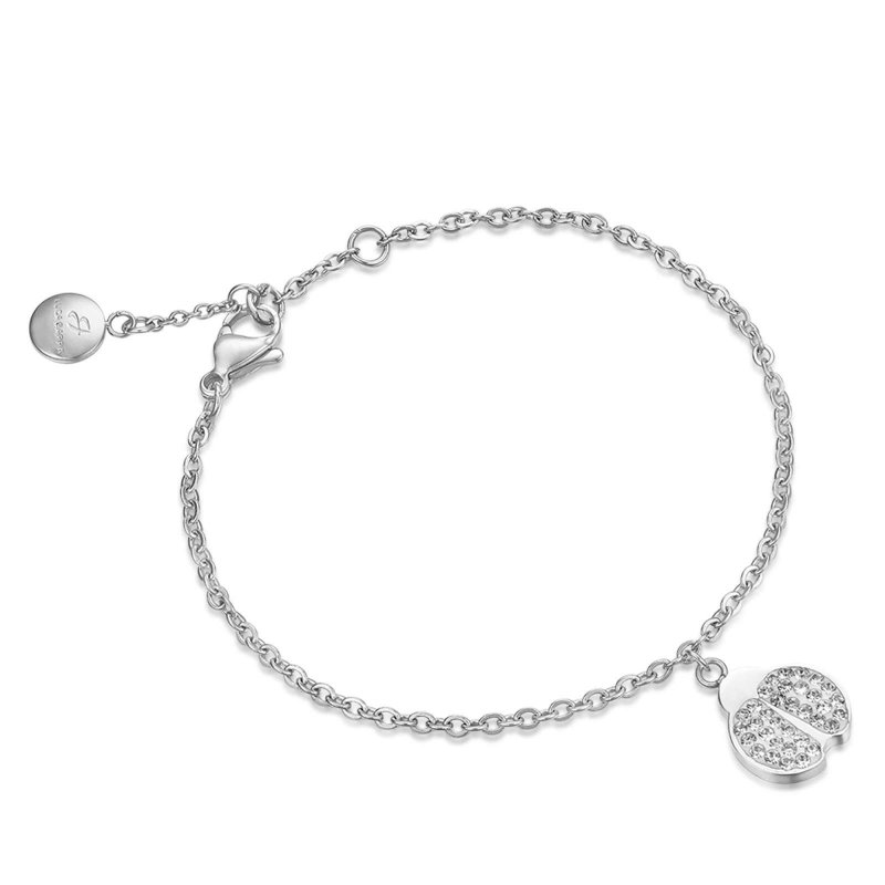 Bracciale In Acciaio Con Coccinella E Cristalli Bianchi