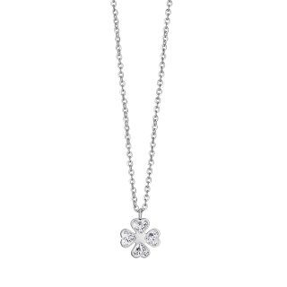 Collana In Acciaio Con Quadrifoglio E Cristalli Bianchi