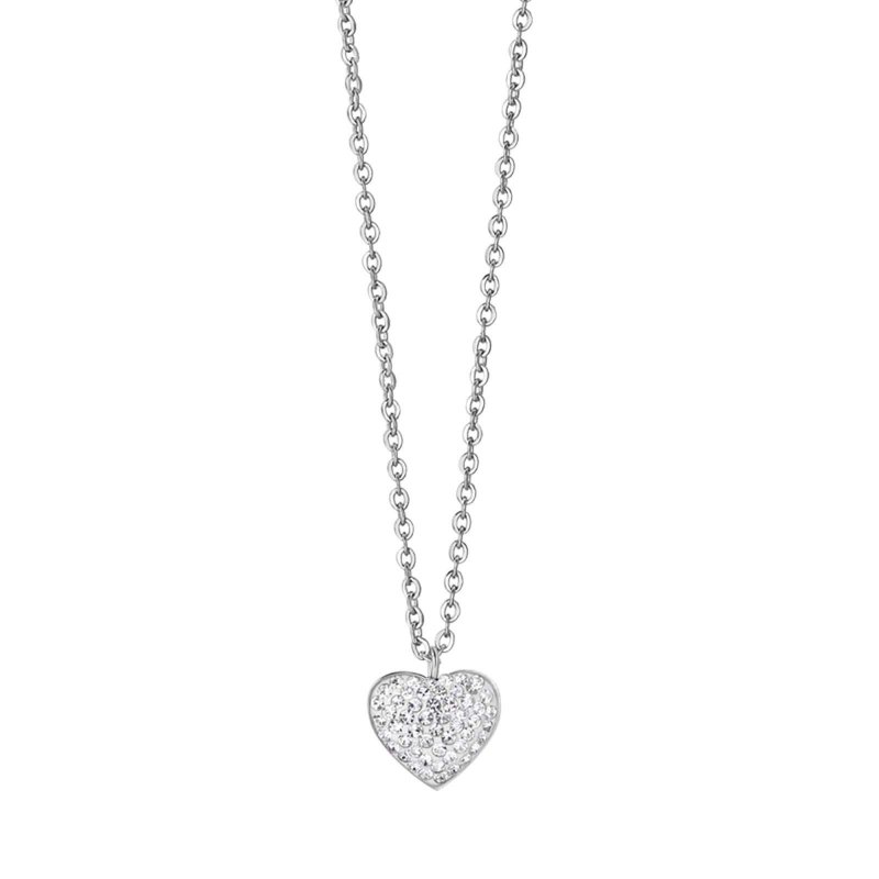 Collana In Acciaio Con Cuore E Cristalli Bianchi