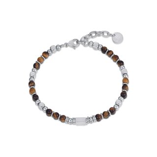 Bracciale In Acciaio Con Pietre Blu Occhio Di Tigre