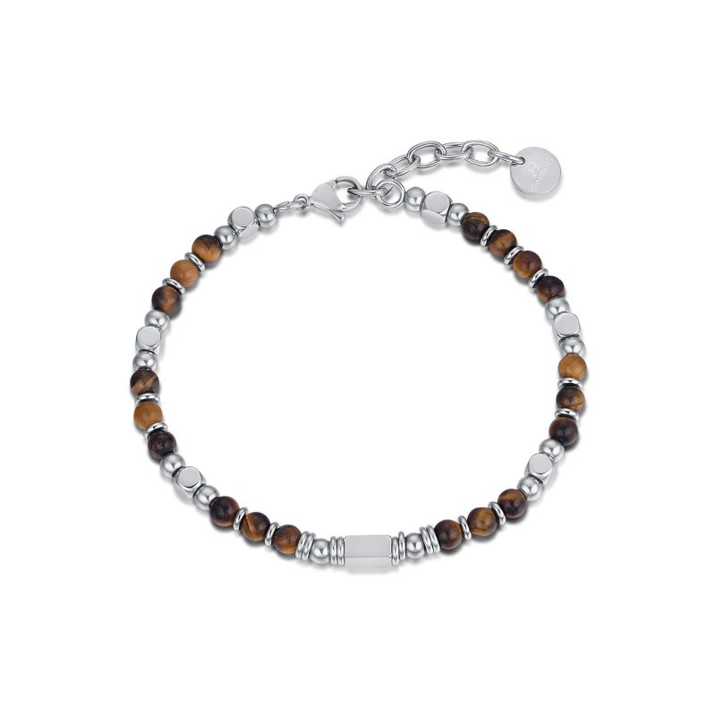 Bracciale In Acciaio Con Pietre Blu Occhio Di Tigre
