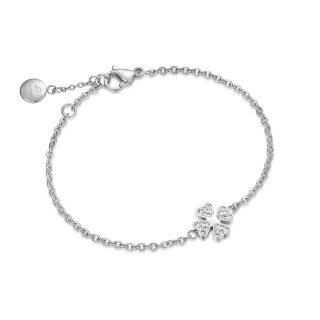 Bracciale In Acciaio Con Quadrifoglio E Cristalli Bianchi