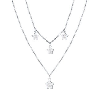 Collana In Acciaio Con Stelle E Cristalli Bianchi