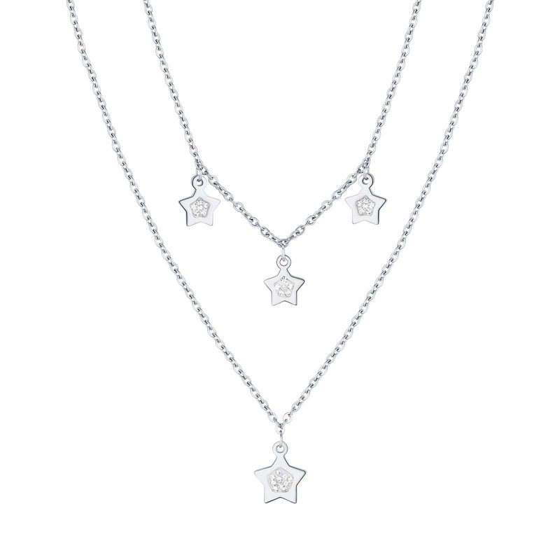 Collana In Acciaio Con Stelle E Cristalli Bianchi