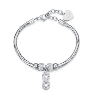 Bracciale In Acciaio Con Infinito E Cristalli Bianchi