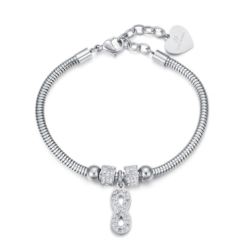 Bracciale In Acciaio Con Infinito E Cristalli Bianchi
