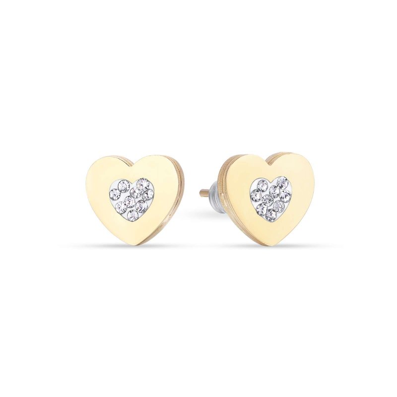 Orecchini In Acciaio Ip Gold Con Cuori Con Cristalli Bianchi