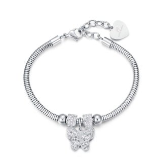 Bracciale In Acciaio Con Farfalla E Cristalli Bianchi