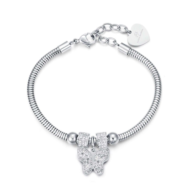 Bracciale In Acciaio Con Farfalla E Cristalli Bianchi
