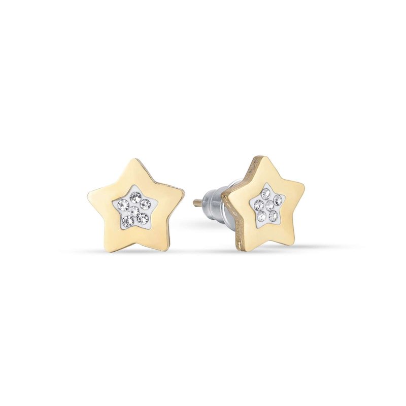 Orecchini In Acciaio Ip Gold Con Stelle Ccn Cristalli Bianchi