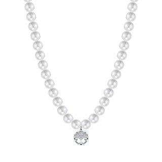 Collana In Acciaio Con Perle Bianche E Albero Della Vita