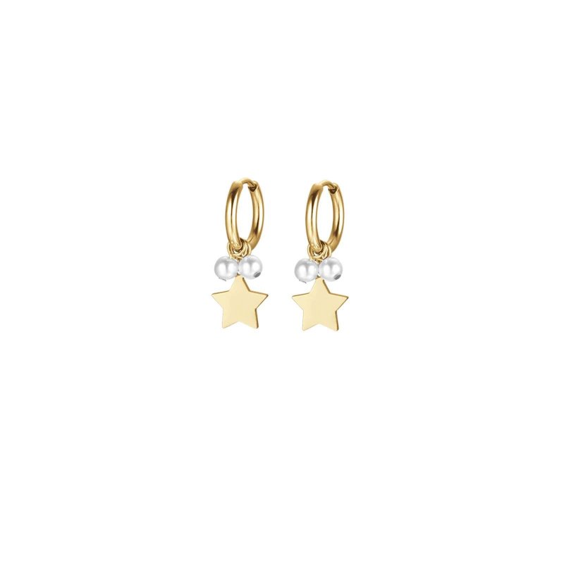 Orecchini In Acciaio Ip Gold Con Stelle E Perle Bianche