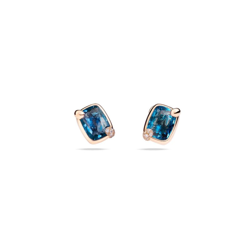Pomellato - Orecchini Ritratto - Oro Rosa - Topazi Blu