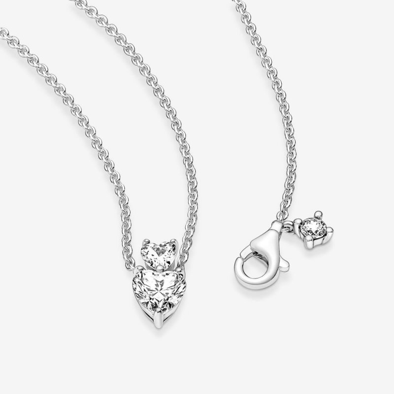 Double Heart Pendant Sparkling Collier Necklace