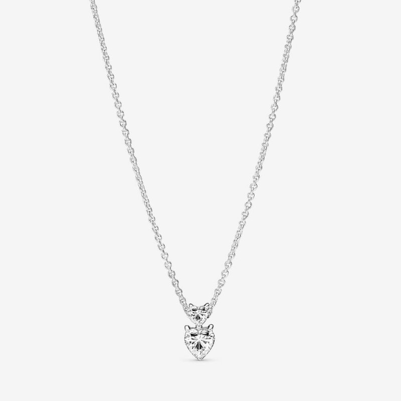 Double Heart Pendant Sparkling Collier Necklace