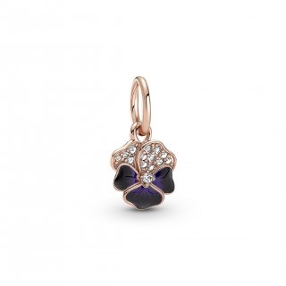 Deep Purple Pansy Flower Dangle Charm