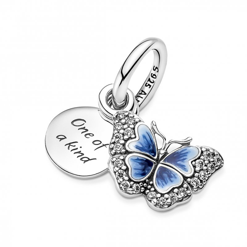 Blue Butterfly & Quote Double Dangle Charm