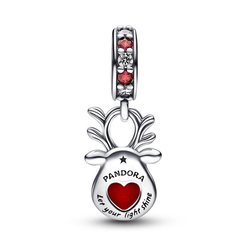 Charm Pendente Renna Naso Rosso Vetro di Murano