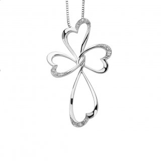 Pendente a Croce e Cuori con diamanti