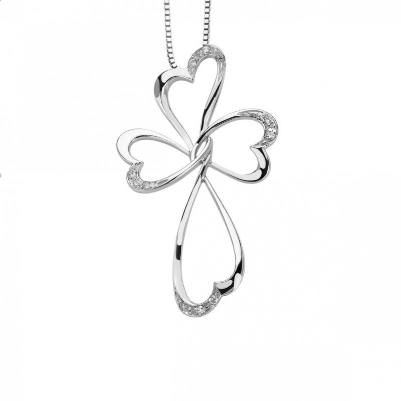 Pendente a Croce e Cuori con diamanti