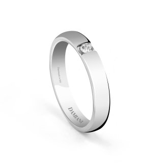 Fede nuziale in oro bianco con diamante esterno, 2,70 mm.