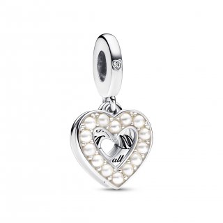 Pendente Doppio Cuore con Perle Coltivate d'Acqua Dolce