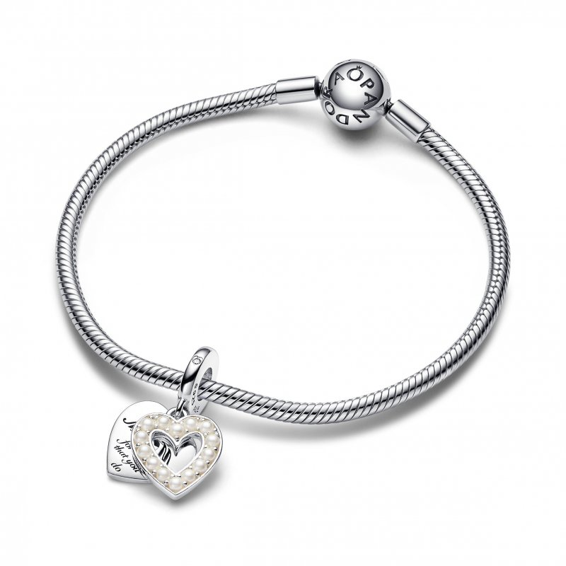 Pendente Doppio Cuore con Perle Coltivate d'Acqua Dolce