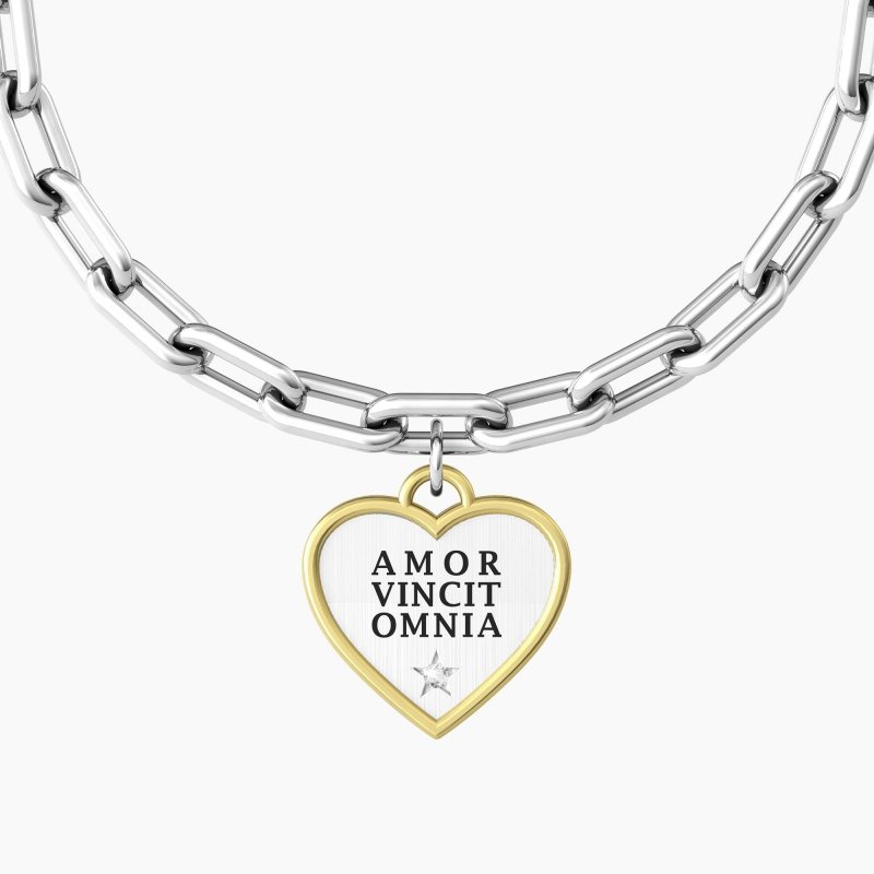 Coppia di bracciali con catena e frase amor vincit omnia
