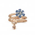 Anello Gucci Flora con motivo teschio in oro rosa e bianco 18kt, zaffiri blu e diamanti