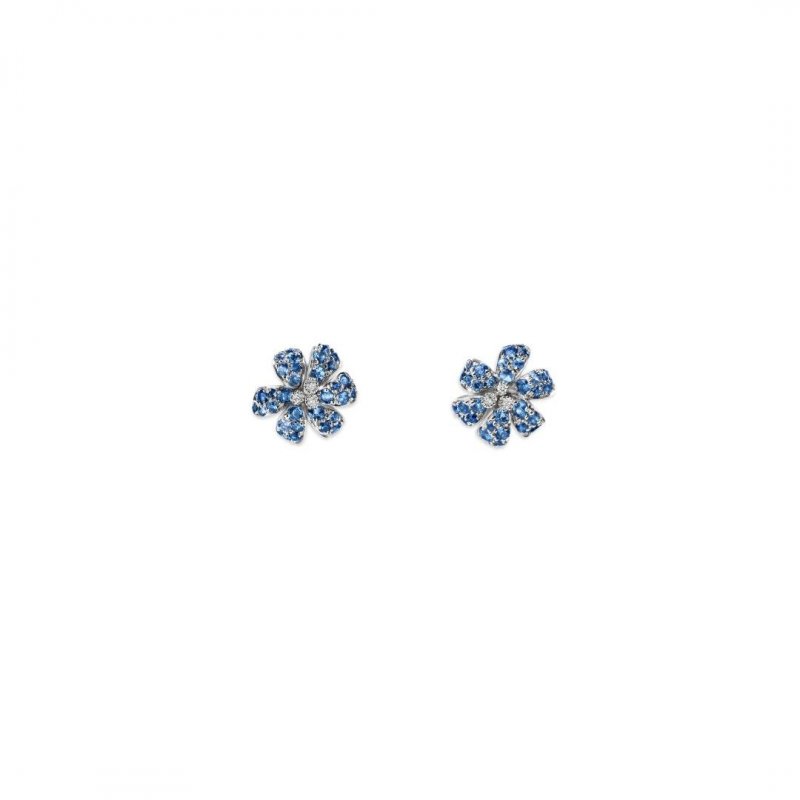 Orecchini Gucci Flora in oro rosa e bianco 18kt, zaffiri blu e diamanti
