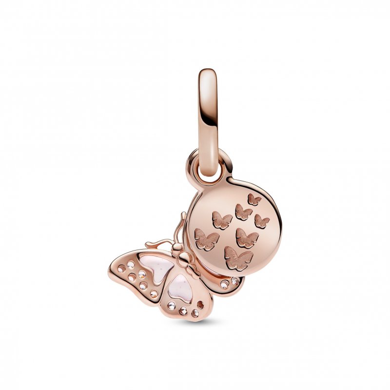 Charm pendente doppio Farfalla Rosa e Messaggio