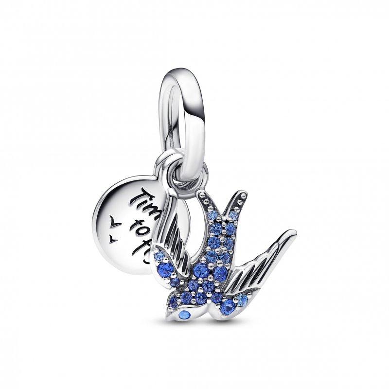 Charm pendente doppio Rondine Scintillante e Messaggio